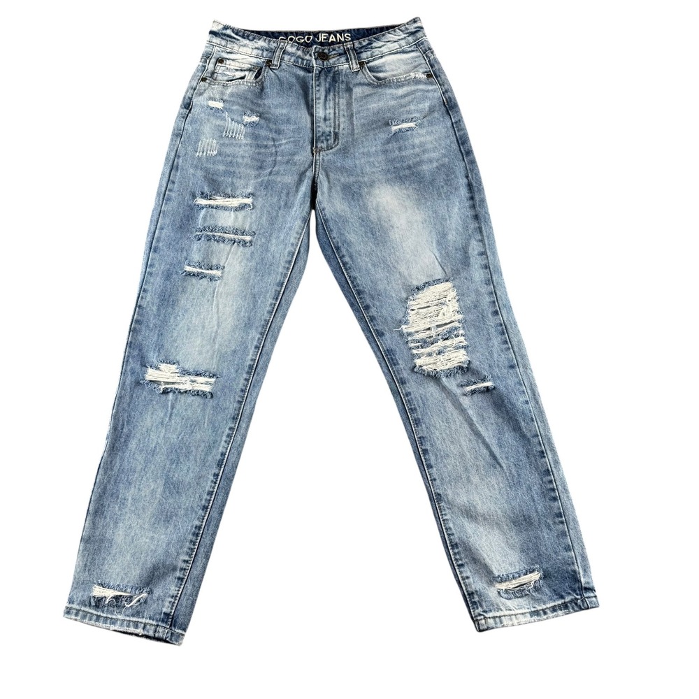 Gogo Jeans Women Size 9 Light Wash Distressed Straight Leg Denim GOGO-23447